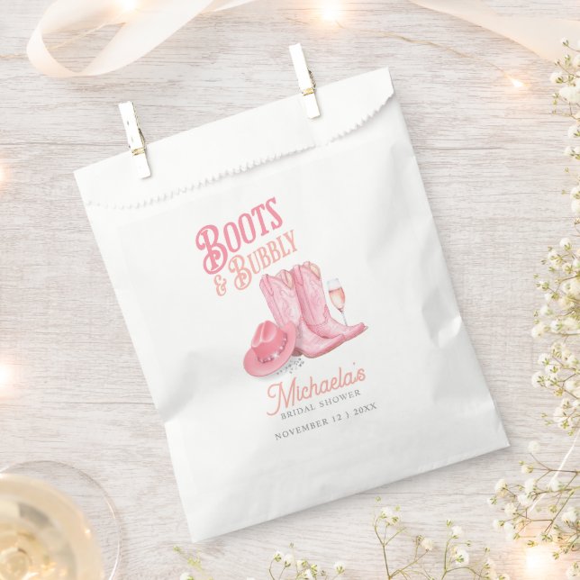 Boots & Bubbly Western Cowgirl Pink Bridal Shower Favour Bags (Clipped)