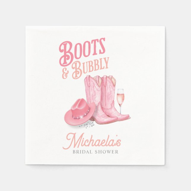 Boots & Bubbly Western Cowgirl Pink Bridal Shower Napkin (Front)