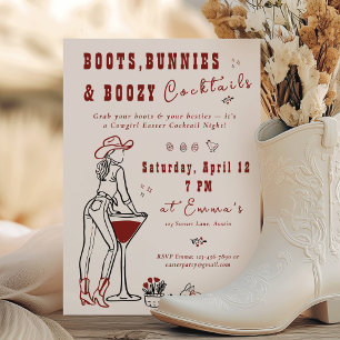 Boots Bunnies & Boozy Cocktail Western Girls Night Invitation