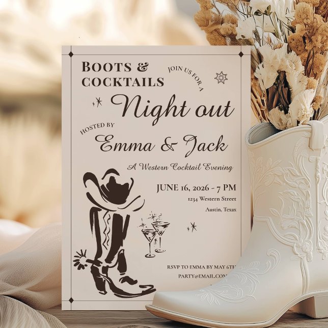 Boots & Cocktails Night Out Party Invitation (Boots & Cocktails Night Out Party Invitation)