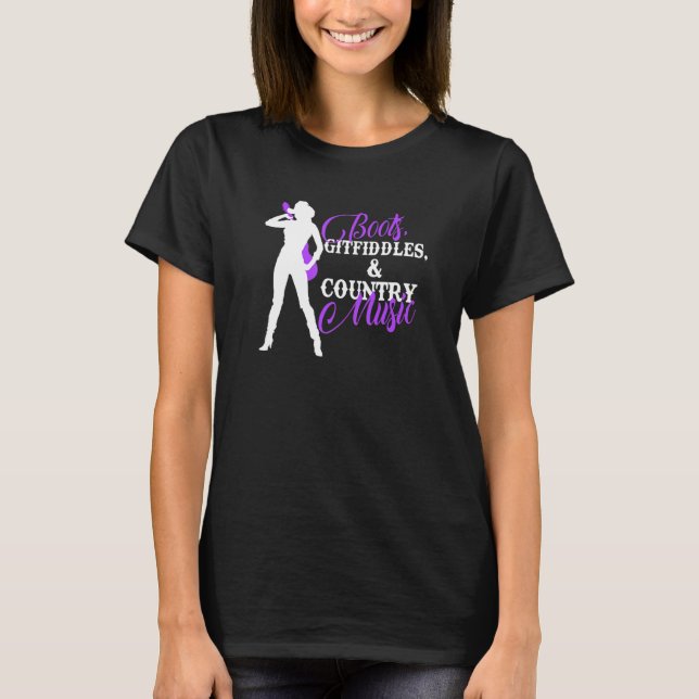 Boots Gitfiddles And Country Music Cowgirl T-Shirt (Front)