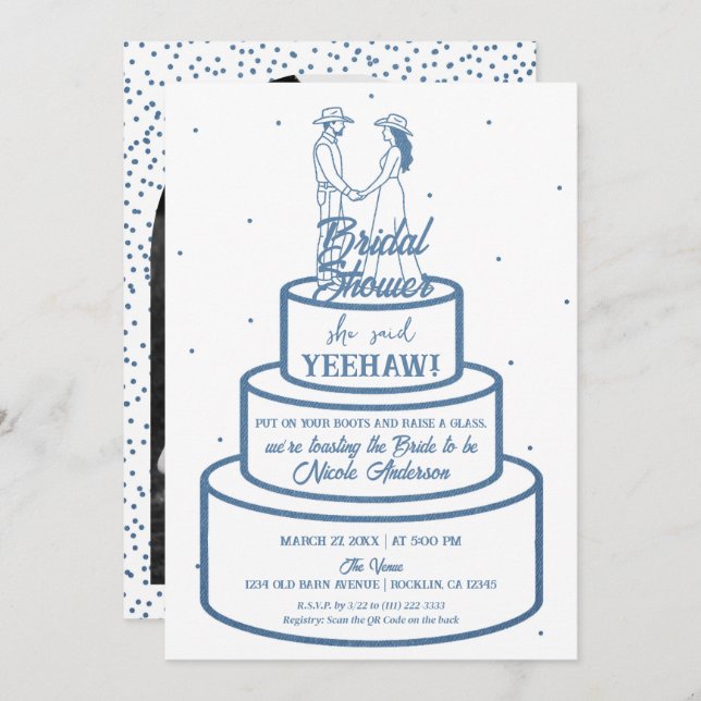 Boots Love & Buttercream Denim Western Bridal Invitation (Front/Back)