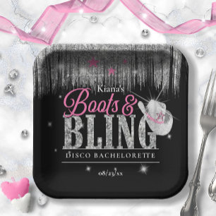 Boots 'n Bling Disco Bachelorette ID925 Paper Plate