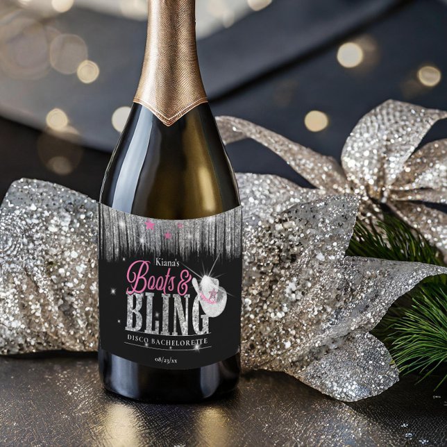 Boots 'n Bling Disco Bachelorette ID925 Sparkling Wine Label (Creator Uploaded)