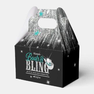Boots 'n Bling Disco Bachelorette Teal Black ID925 Favour Box