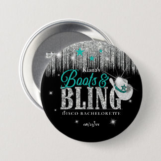 Boots 'n Bling Disco Bachelorette Teal ID925 7.5 Cm Round Badge