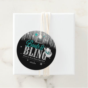 Boots 'n Bling Disco Bachelorette Teal ID925 Favour Tags