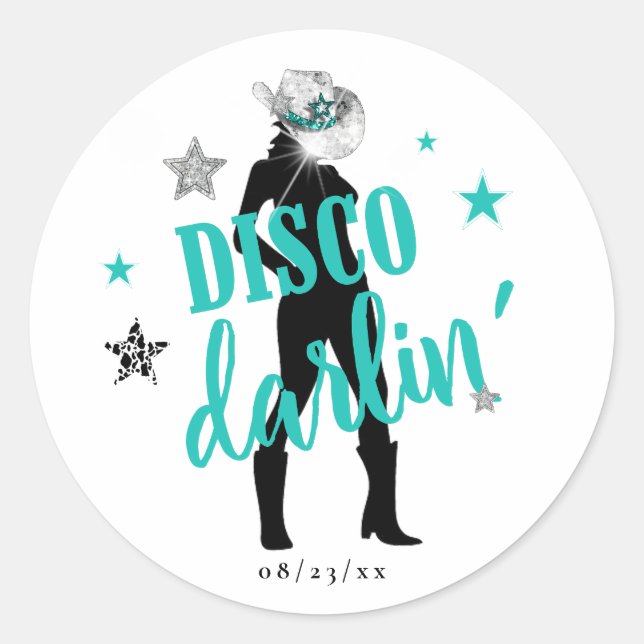 Boots 'n Bling Disco Darlin' Teal ID925  Classic Round Sticker (Front)