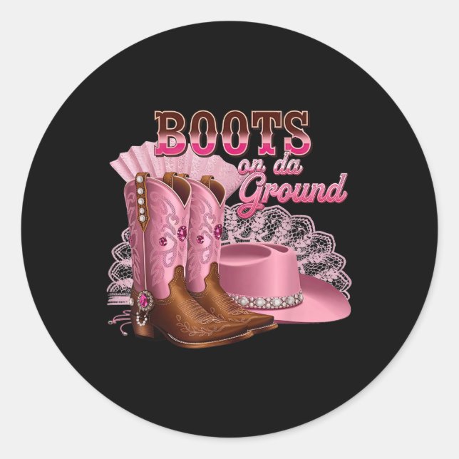 Boots On The Ground, Boot Cowboy Western Country M Classic Round Sticker (Front)