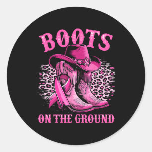 Boots On The Ground Cowgirl Western Breast Cancer Classic Round Sticker