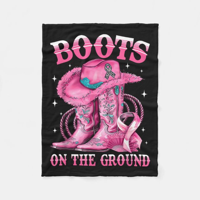 Boots On The Ground Cowgirl Western Breast Cancer  Fleece Blanket (Front)