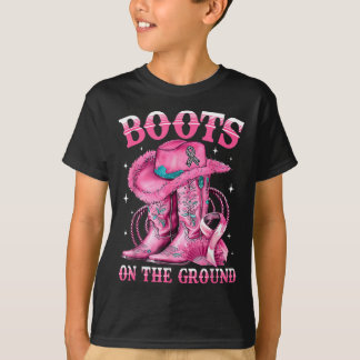 Boots On The Ground Cowgirl Western Breast Cancer  T-Shirt