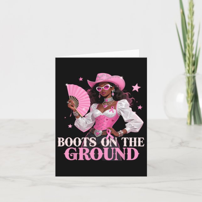 Boots On The Ground Pink Cowgirl Breast Cancer Wes Card (Front)