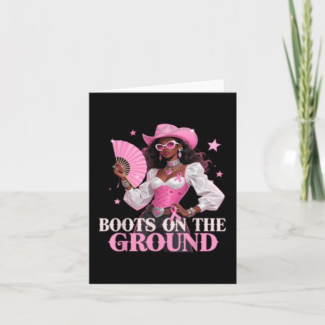 Boots On The Ground Pink Cowgirl Breast Cancer Wes Card (Front)