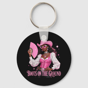 Boots On The Ground Pink Cowgirl Breast Cancer Wes Key Ring