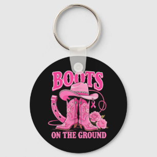 Boots On The Ground Pink Cowgirl Breast Cancer Wes Key Ring