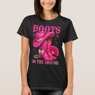 Boots On The Ground Pink Cowgirl Breast Cancer Wes T-Shirt