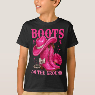 Boots On The Ground Pink Cowgirl Breast Cancer Wes T-Shirt
