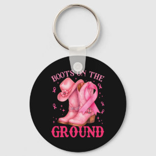 Boots On The Ground Pink Cowgirl Breast Cancer Wom Key Ring