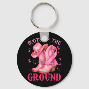 Boots On The Ground Pink Cowgirl Breast Cancer Wom Key Ring