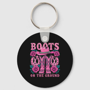 Boots On The Ground Pink Western Cowgirl Breast Ca Key Ring