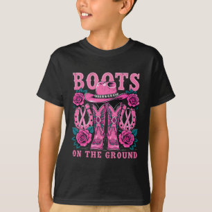 Boots On The Ground Pink Western Cowgirl Breast Ca T-Shirt