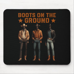 Boots On The Ground Western Rodeo Black Cowboys Sq Mouse Pad