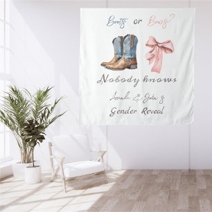 Boots or Bows Blue and Pink Gender Reveal Backdrop Tapestry
