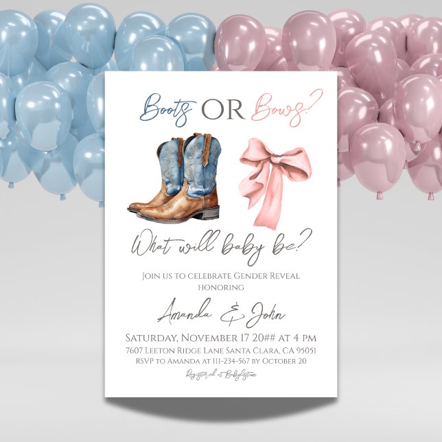 Boots or Bows Blue Pink Gender Reveal Invitation (Creator Uploaded)