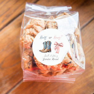 Boots or Bows Blue Pink Gender Reveal Party Classic Round Sticker