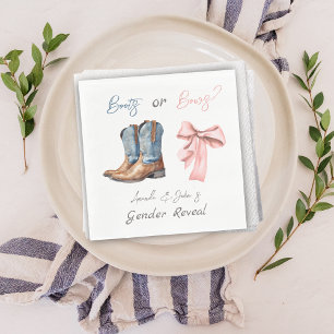 Boots or Bows Blue Pink Gender Reveal Party Napkin