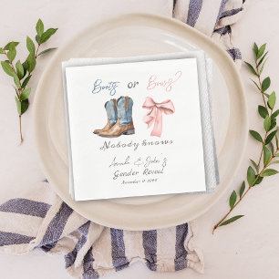 Boots or Bows Blue Pink Gender Reveal Party Napkin