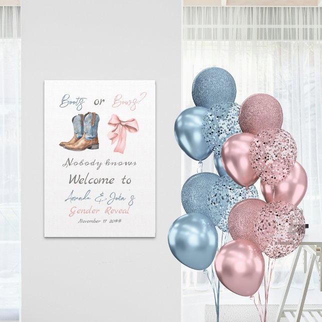 Boots or Bows Blue Pink Gender Reveal Welcome Poster (Creator Uploaded)