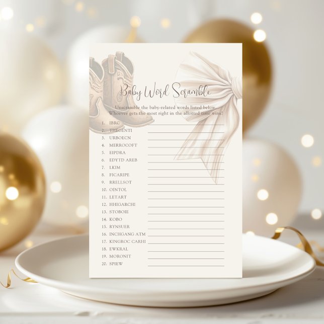 Boots Or Bows Gender Reveal Baby Word Scramble (Creator Uploaded)