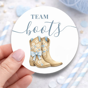 Boots or Bows Gender Reveal Blue Team Boy Classic Round Sticker