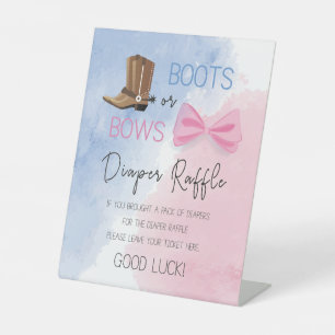 Boots or Bows gender reveal diaper raffle Pedestal Sign