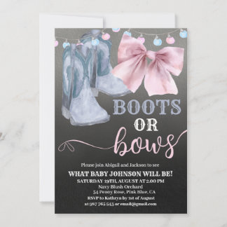 Boots or bows gender reveal invitation. invitation