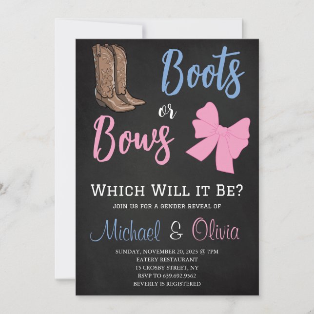 Boots or Bows Gender Reveal Party Baby Shower Invitation (Front)