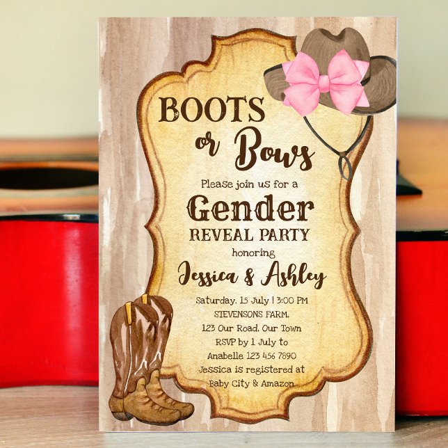 Boots or bows gender reveal party budget invite (Creator Uploaded)