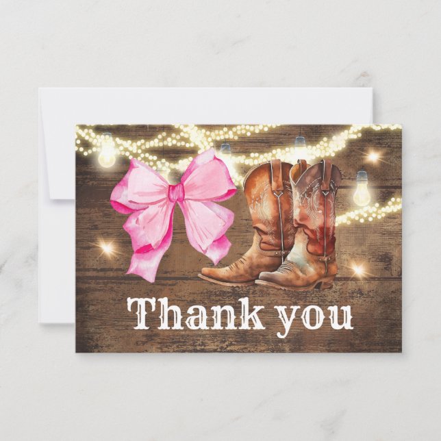 Boots or Bows Gender Reveal Party Thank You Card (Front)