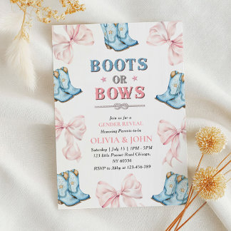 Boots or Bows Gender Reveal Pink and Blue Invite