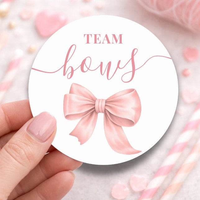 Boots or Bows Gender Reveal Pink Bow Team Girl  Classic Round Sticker (Creator Uploaded)