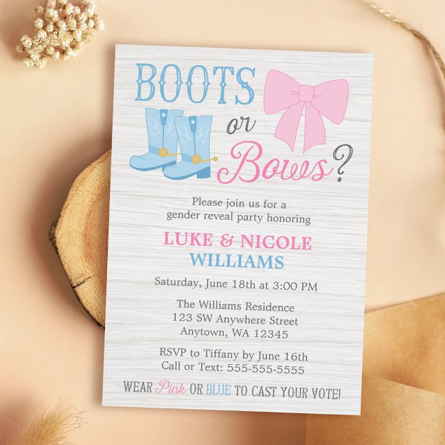 Boots or Bows Gender Reveal  Rustic Baby Shower Invitation (Creator Uploaded)