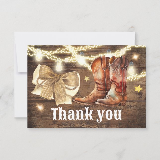 Boots or Bows Gender Reveal Thank You Card (Front)