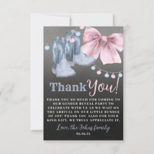 Boots or bows gender reveal Thank you Card. Card