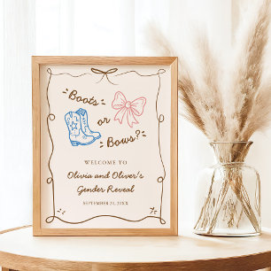 Boots or Bows Gender Reveal Welcome Sign Poster