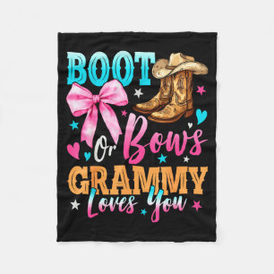 Boots Or Bows Grammy Loves You Gender Reveal Famil Fleece Blanket