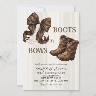 Boots Or Bows Neutral Brown Gender Reveal Invitation