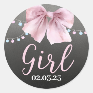 Boots or bows sticker for gender reveal.