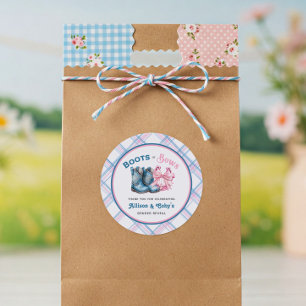 Boots or Bows Western Gender Reveal  Classic Round Sticker